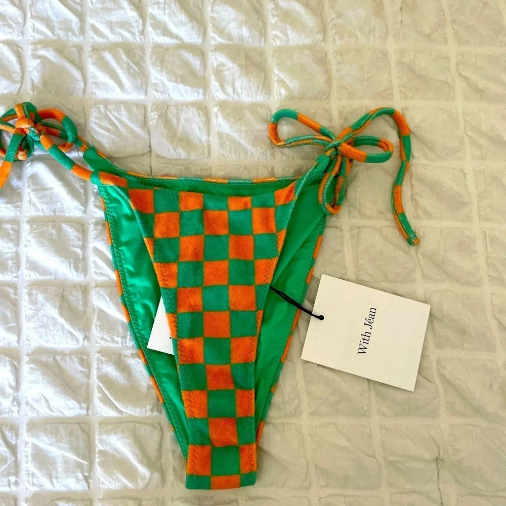 With Jean checkered betsey bikini bottom